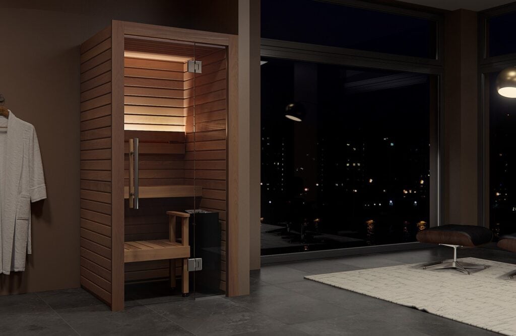 Cala Mini Sauna at nighttime | SDS Australia Cala Mini Sauna at nighttime